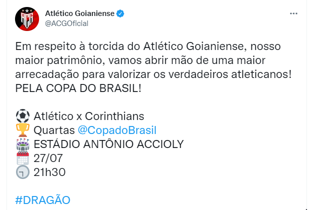 twitter oficial do Atlético GO